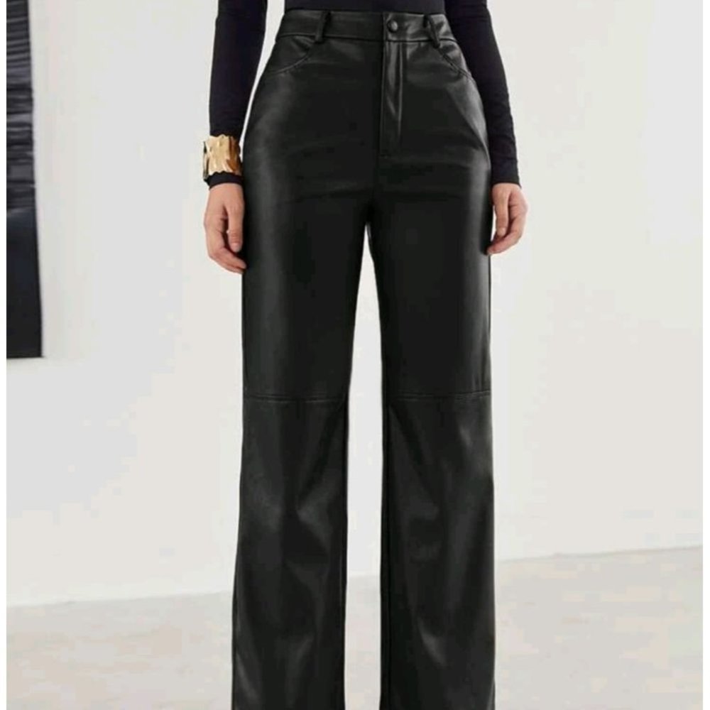 BLACK PU LEATHER PALAZZO PANTS - Picture 4 of 8